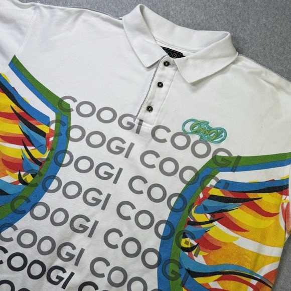 Mens Vintage COOGI Australia Logo MultiColor Striped Polo Shirt XXL embroidered